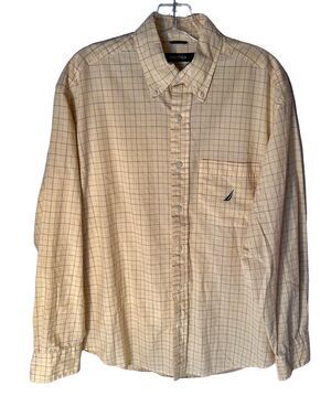 Nautica Button Down Yellow And Blue Check Long Sleeve Shirt Size Medium